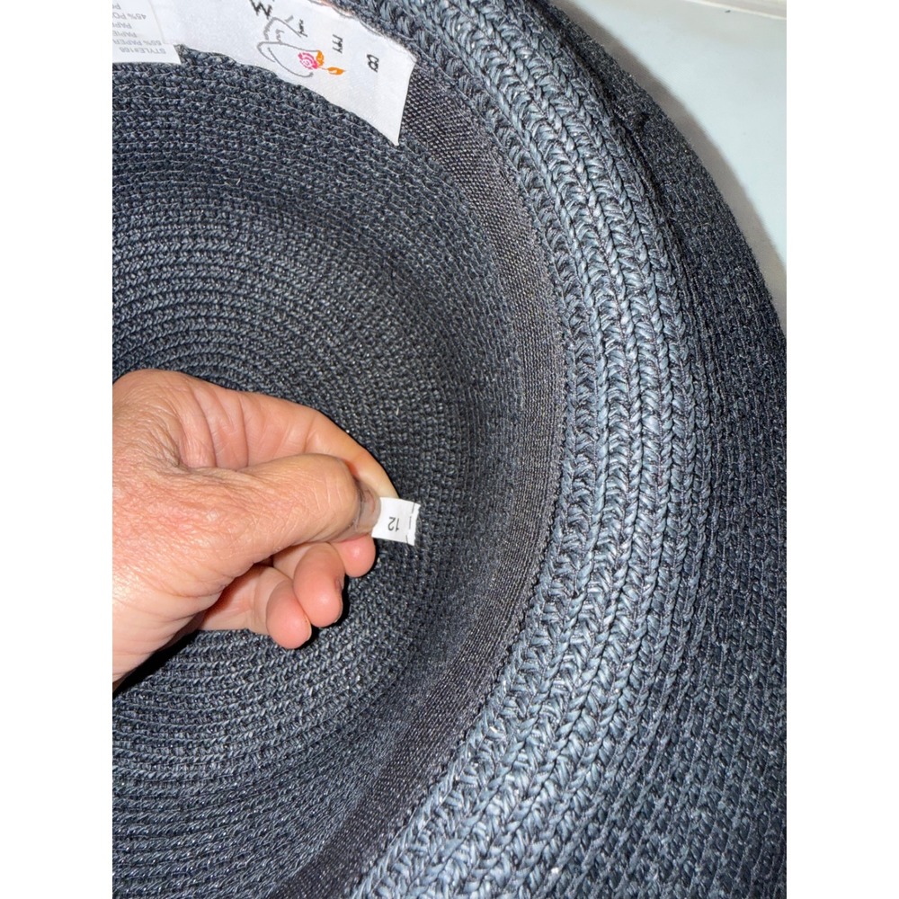 Betmar New York Vintage Black Straw Sun Hat Wide Brim Paper Blend Style 166 - Picture 4 of 4